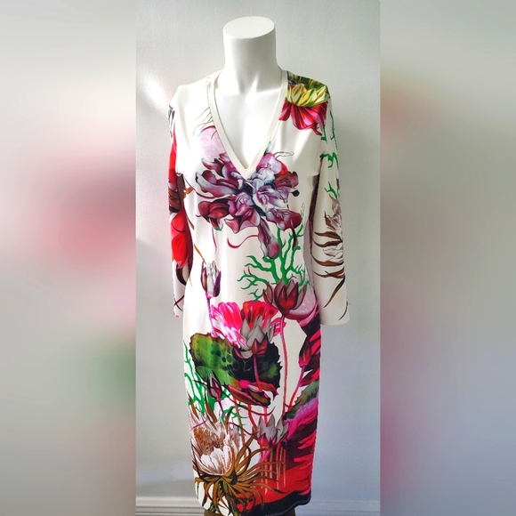 NWT ROBERTO CAVALLI-size 44- dress white floral